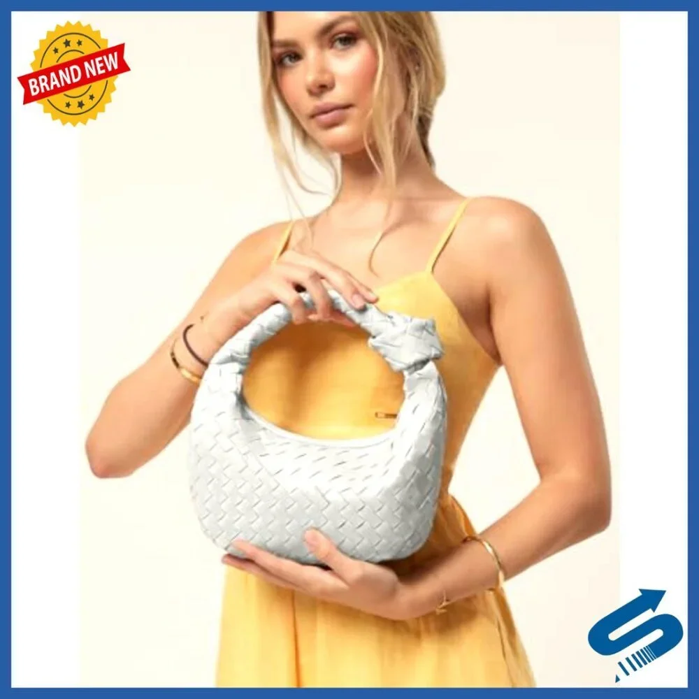 Woven Hobo Bag Vegan Leather Chic Minimalist Small Dumpling Shape Top Handle